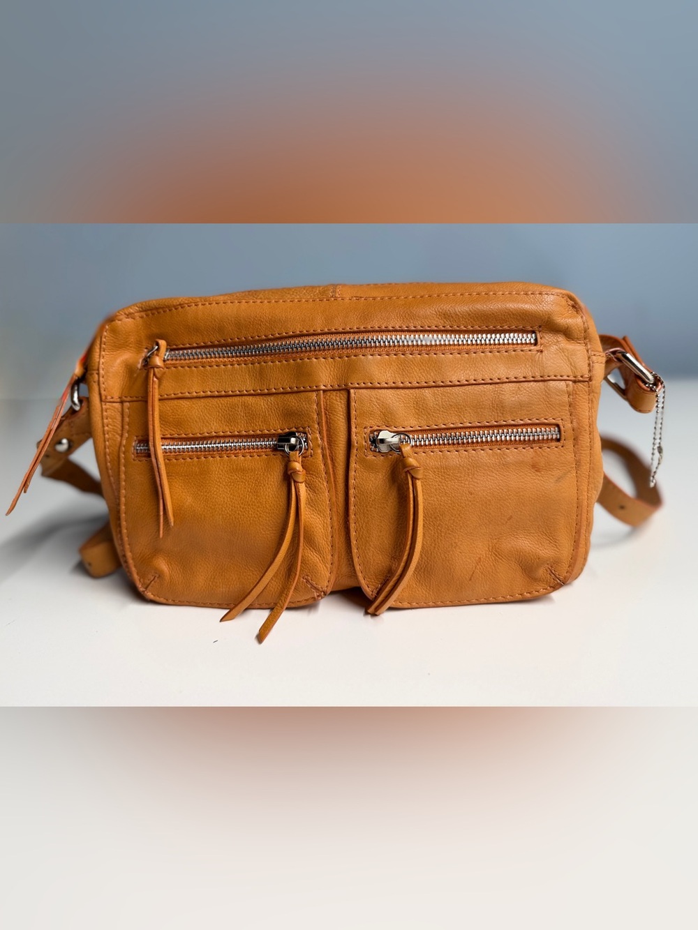 Nino BOSSI Tan Leather Crossbody with Double Front Zips